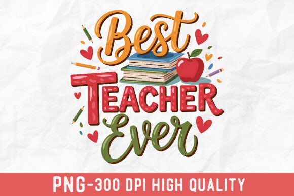 Best Teacher Ever Books Apple Hearts PNG