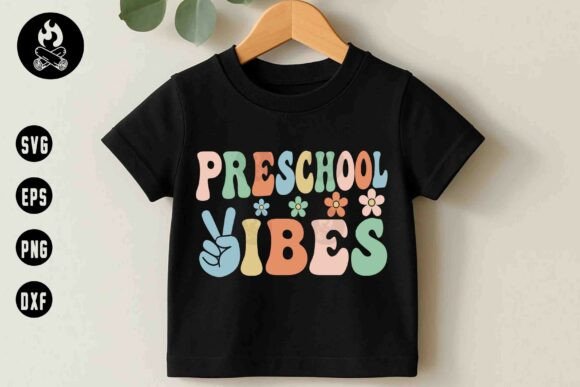 Preschool Vibes SVG, Flower Peace Svg: Retro Fun for Back-to-School
