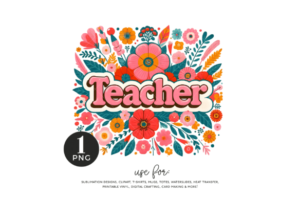 Retro Floral Teacher Sublimation PNG